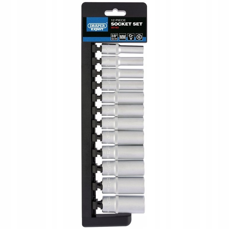DRAPER Zestaw 6-kątnych nasadek 3/8'' 12szt długie DRAPER Zestaw 6-kątnych nasadek 3/8'' 12szt długie