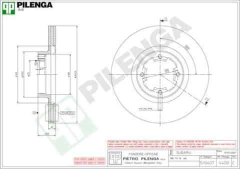 Tarcza hamulcowa PILENGA V400 SUBARU LEONE 84-92