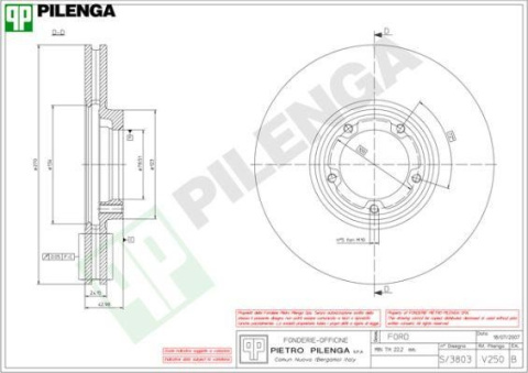 Tarcza hamulcowa PILENGA V250 FORD TRANSIT wentyl. 270mm do 2000r.