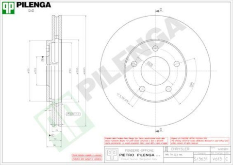 Tarcza hamulcowa PILENGA V613 PRZÓD CHRYSLER VOYAGER -01